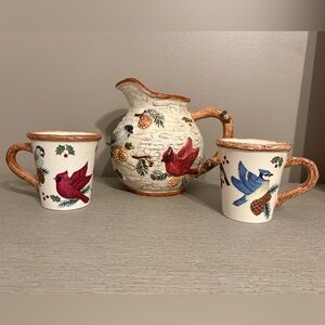 Sonoma Multicolor Bird Ceramic Pitcher and Mug Set